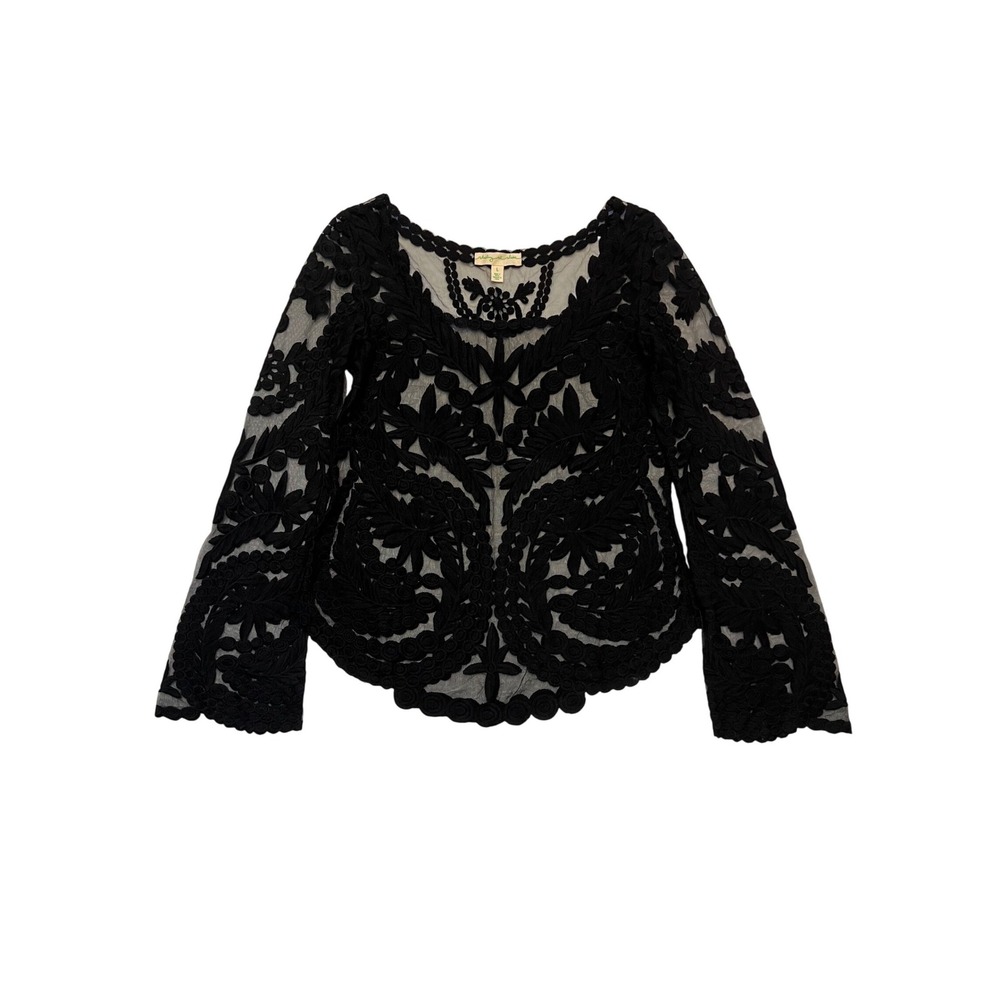Staring at Stars Black Sheer Mesh Embroidered Floral‎ Whimsigoth Top Size L
